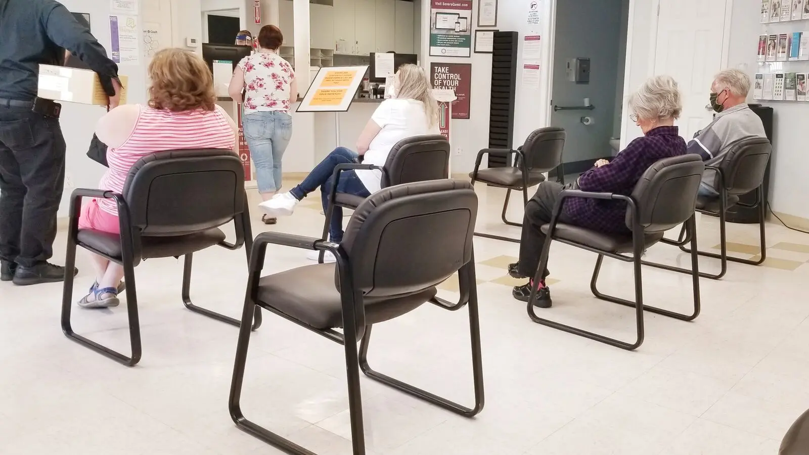 Hospital corridor waiting area